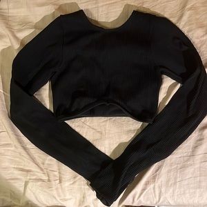 Urban Outfitters Out From Under Ribbed Long Sleeve Underbust Crop Top Black